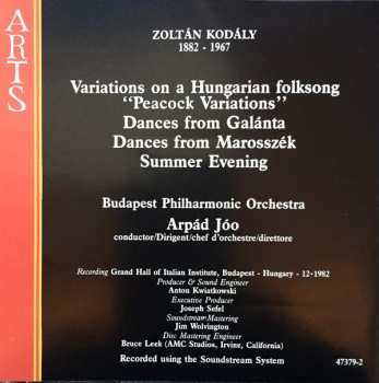CD Zoltán Kodály: Variations On A Hungarian Folksong "Peacock Variations" / Dances From Galánta / Dances From Marosszék / Summer Evening